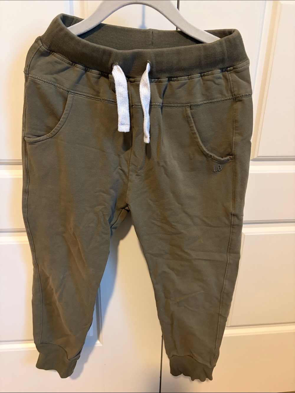 Little Bipsy Olive Green Jogger Pants with White Drawstring